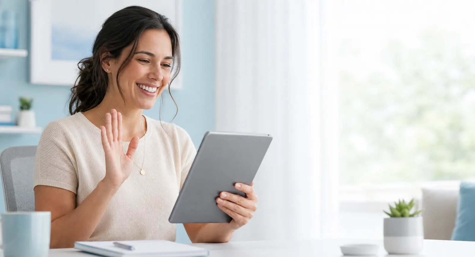 Patient using a tablet for a virtual care visit